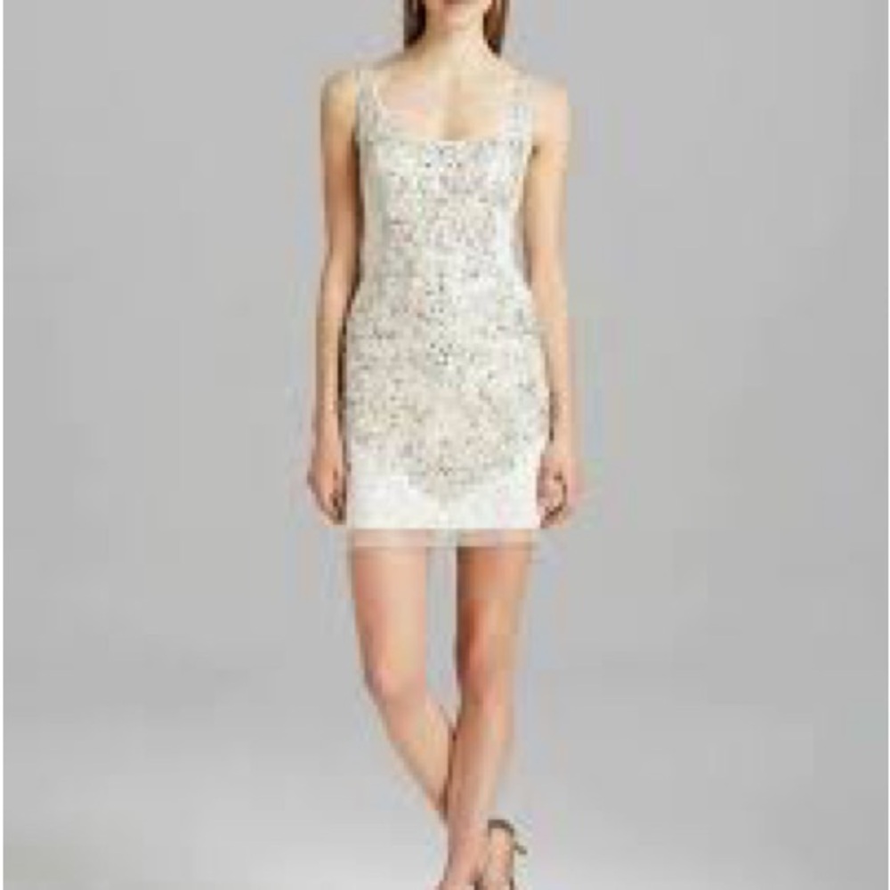 Adrianna Papell Cream Sequin Embellished Bodycon Dress